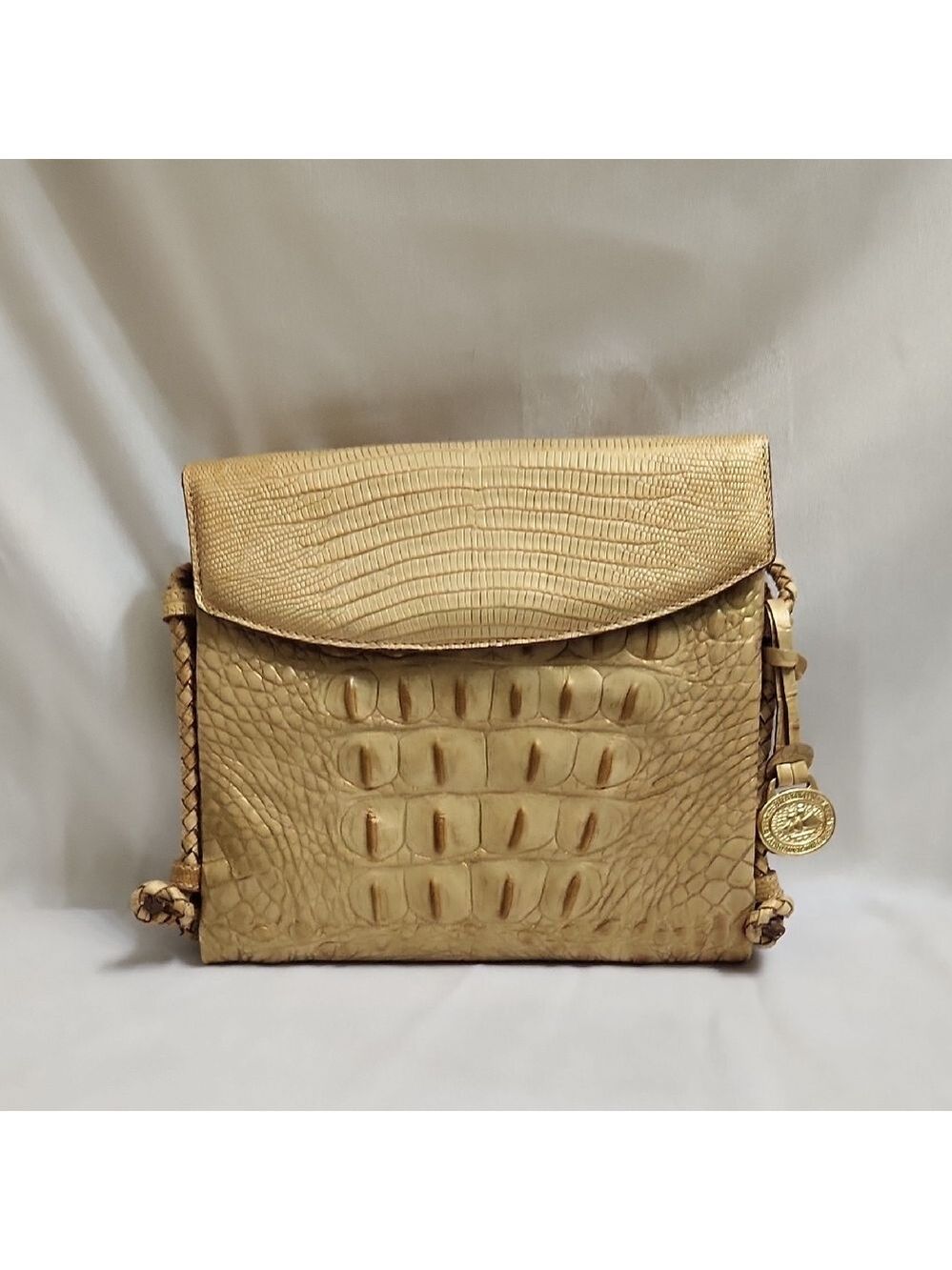 Brahmin Margarita Gold Rio Croc Embossed Leather Shoulder Bag